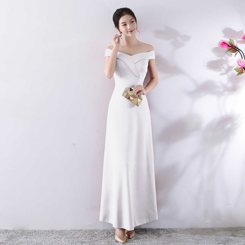 Bride'S Homecoming Engagement Wedding Toast Dress High Waist Slim Annual Meeting Banquet White Evening Dress Adult Ceremony - Image 3